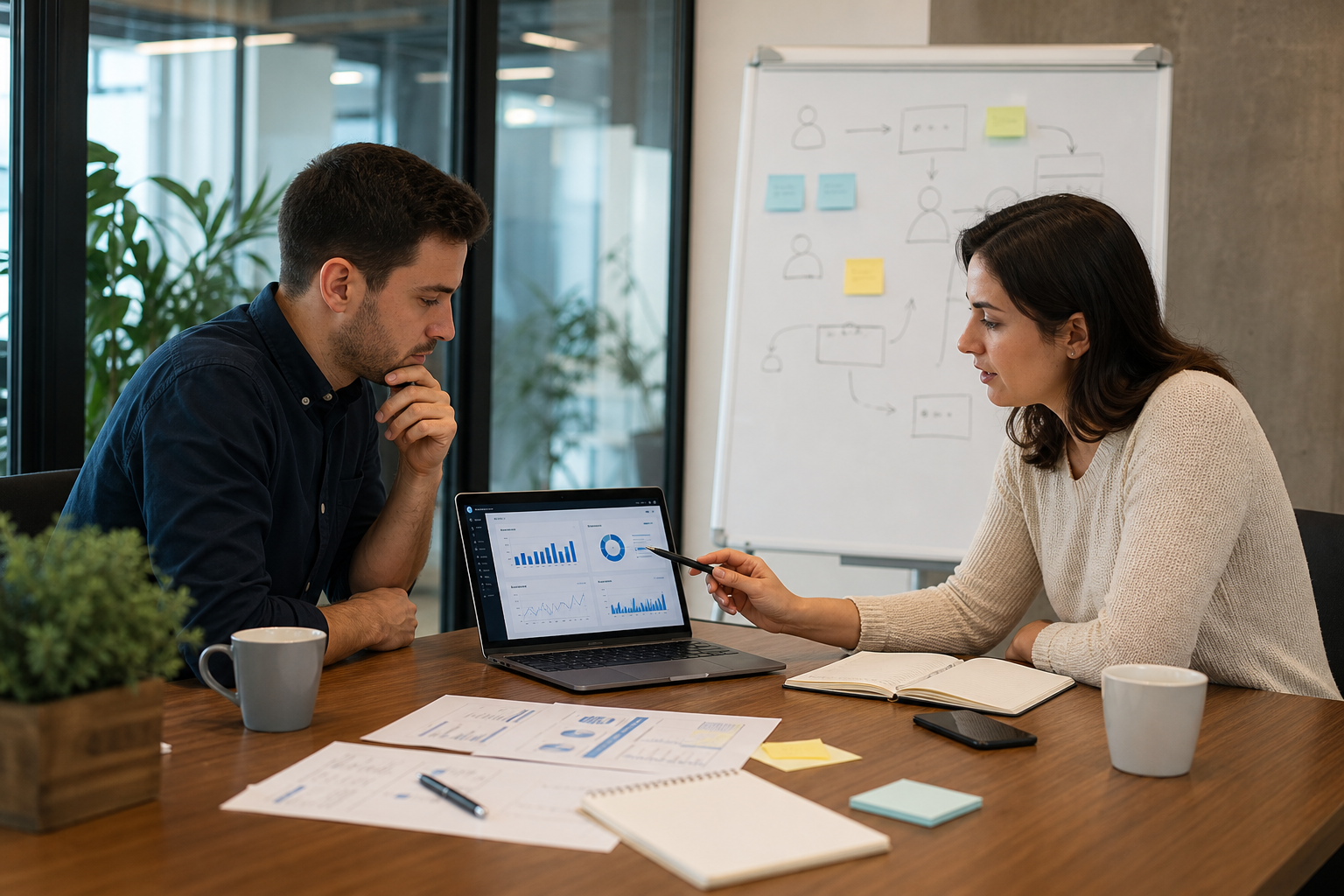 Fondatori discutând cu un client pilot într-o întâlnire de validare